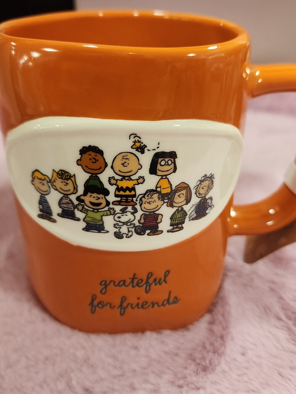 Rae Dunn PEANUTS Grateful for Friends Orange Ceramic Mug